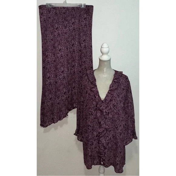 Y2K Silk Paisley Ruffle Top & Skirt Set - Picture 2 of 11